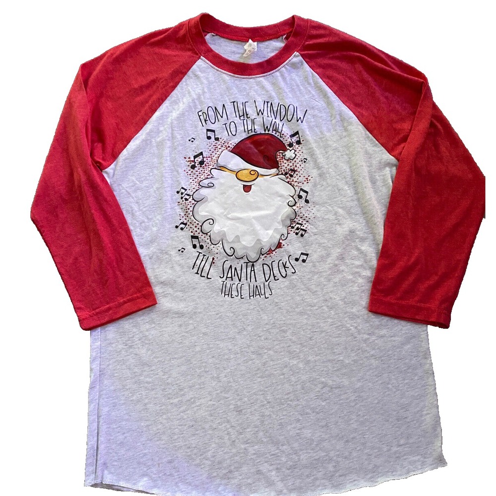 Next Level Raglan Baseball Shirt Santa Christmas Graphic Gray Red Unisex S